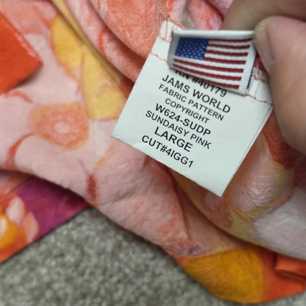 Jams World 50th Anniversary Sundaisy‎ Pink Floral Rayon Camp Shirt USA L